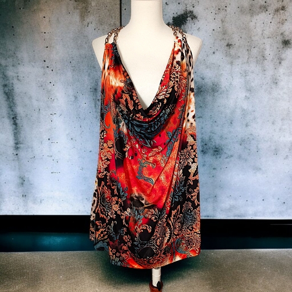 Y2K Drape Neck Tank Top 2X Plus Sz Chain Mesh Back Sleeveless Sexy Fairy Grunge - Picture 1 of 16